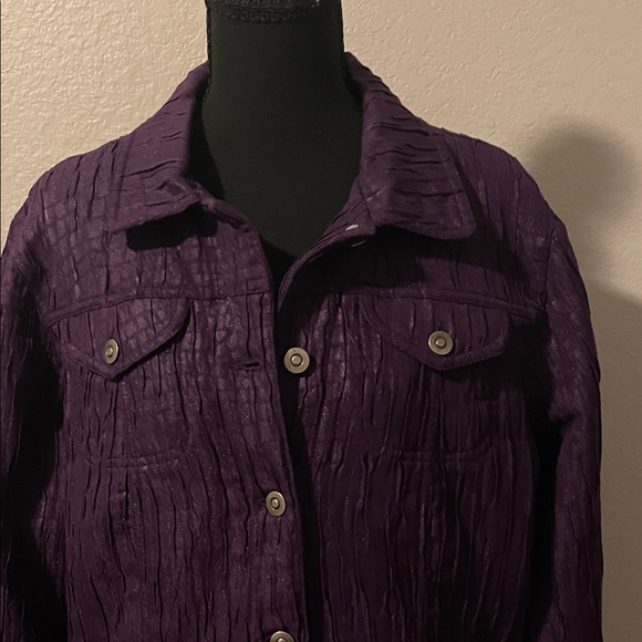 Ruby Rd. Deep Purple Textured Button-Front Jean Jacket - Picture 2 of 4